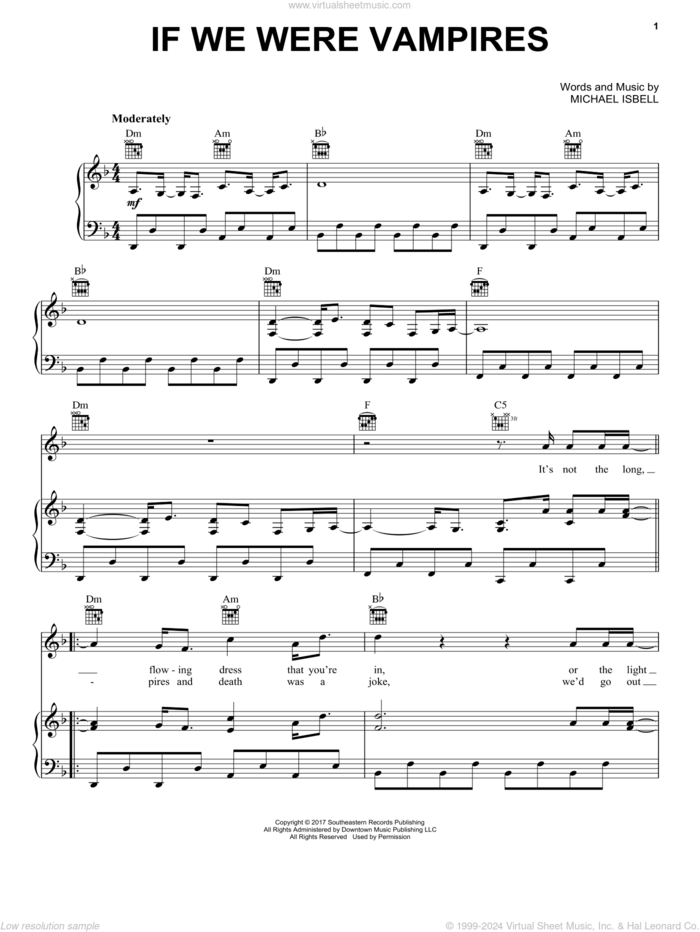 If We Were Vampires sheet music for voice, piano or guitar by Jason Isbell and the 400 Unit and Michael Isbell, intermediate skill level