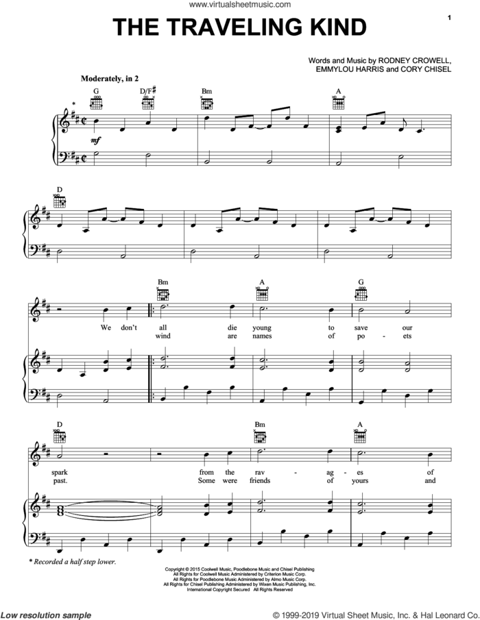 The Traveling Kind sheet music for voice, piano or guitar by Emmylou Harris & Rodney Crowell, Cory Chisel, Emmylou Harris and Rodney Crowell, intermediate skill level