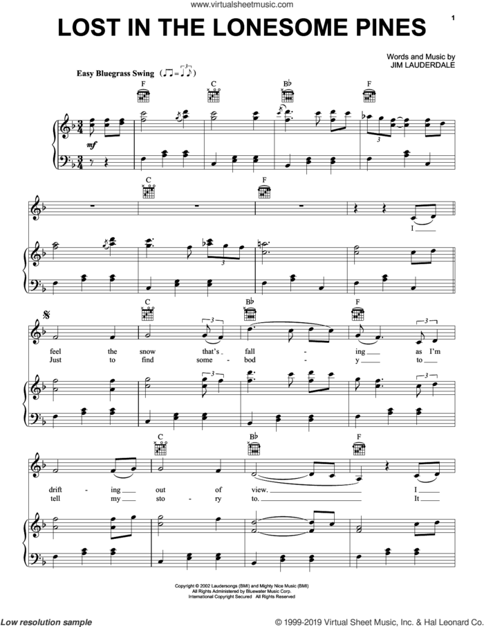 Lost In The Lonesome Pines sheet music for voice, piano or guitar by Jim Lauderdale, Ralph Stanley & The Clinch Mountain Boys and Jim Lauderdale, intermediate skill level