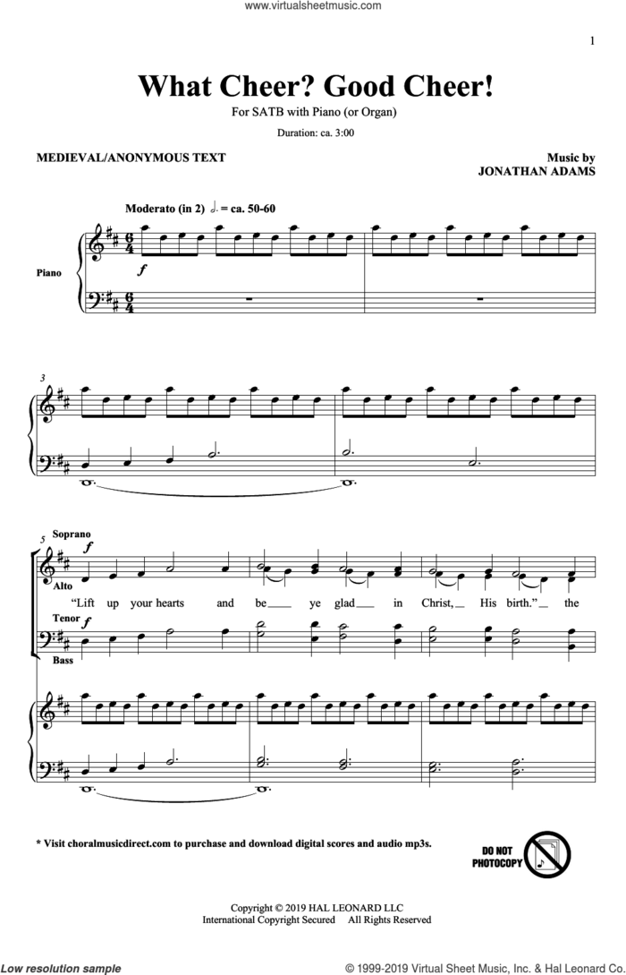What Cheer? Good Cheer! sheet music for choir (SATB: soprano, alto, tenor, bass) by Jonathan Adams and Medieval/Anonymous, intermediate skill level