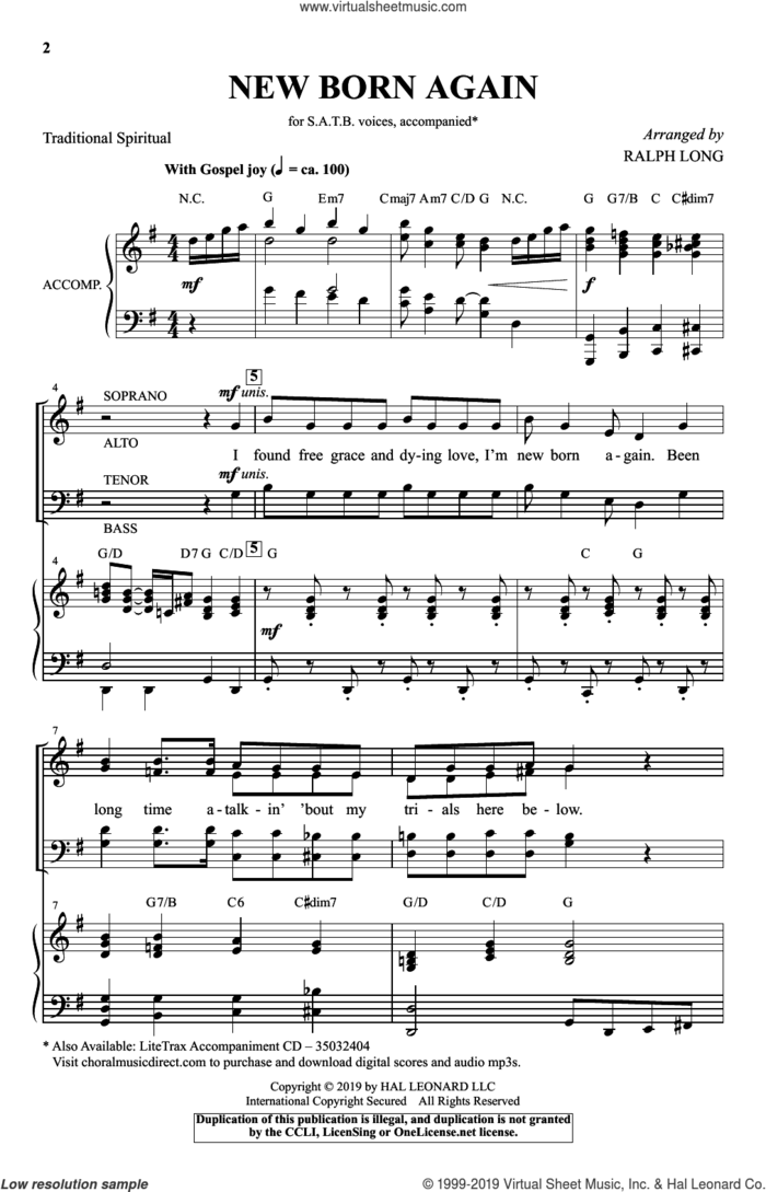 New Born Again (arr. Ralph Long) sheet music for choir (SATB: soprano, alto, tenor, bass)  and Ralph Long, intermediate skill level
