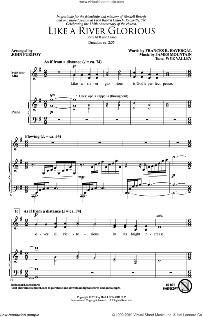 Like A River Glorious (arr. John Purifoy) sheet music for choir (SATB: soprano, alto, tenor, bass) by Frances R. Havergal and John Purifoy, intermediate skill level