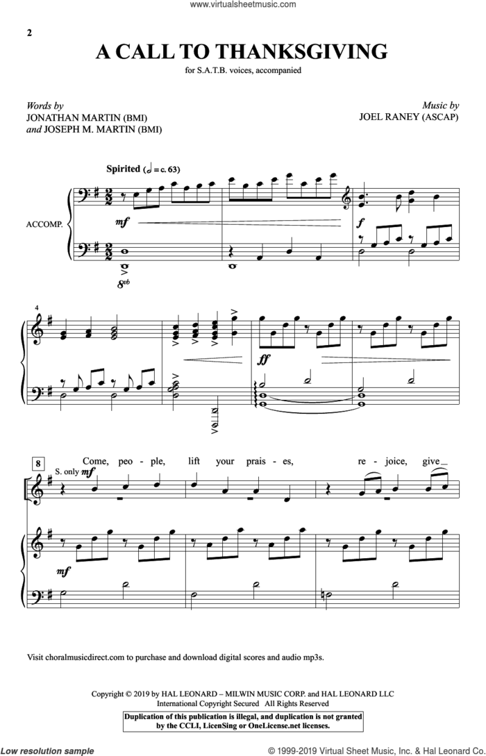 A Call To Thanksgiving sheet music for choir (SATB: soprano, alto, tenor, bass) by Joseph M. Martin, Joel Raney and Jonathan Martin, intermediate skill level