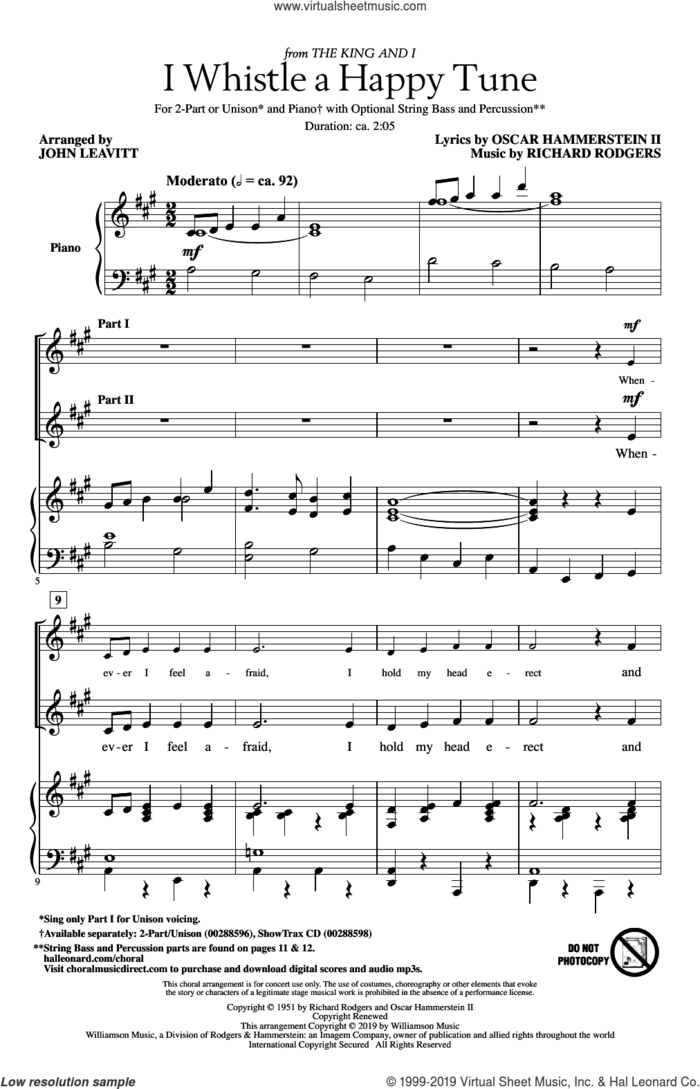 I Whistle A Happy Tune (from The King And I) (arr. John Leavitt) sheet music for choir (2-Part) by Richard Rodgers, John Leavitt, Oscar II Hammerstein and Rodgers & Hammerstein, intermediate duet