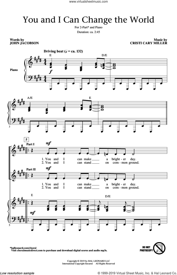 You And I Can Change The World sheet music for choir (2-Part) by Cristi Cary Miller, John Jacobson and John Jacobson and Cristi Cary Miller, intermediate duet