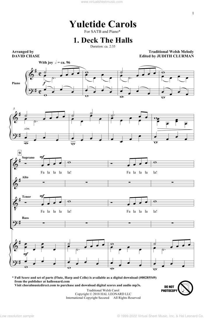 Yuletide Carols sheet music for choir (SATB: soprano, alto, tenor, bass) by David Chase and Miscellaneous, intermediate skill level