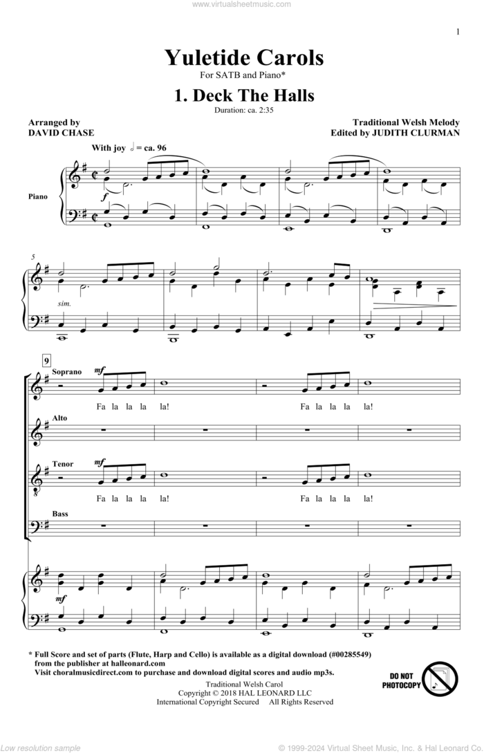 Yuletide Carols sheet music for choir (SATB: soprano, alto, tenor, bass) by David Chase and Miscellaneous, intermediate skill level