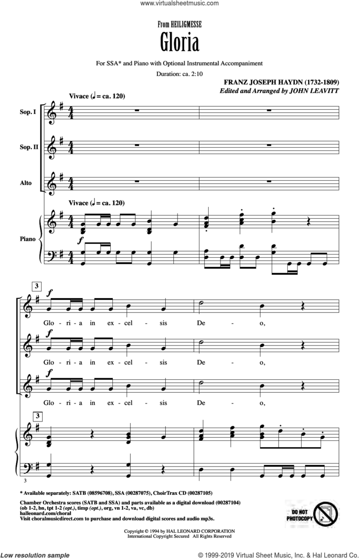 Gloria (from Heiligmesse) (arr. John Leavitt) sheet music for choir (SSA: soprano, alto) by Franz Joseph Haydn and John Leavitt, classical score, intermediate skill level