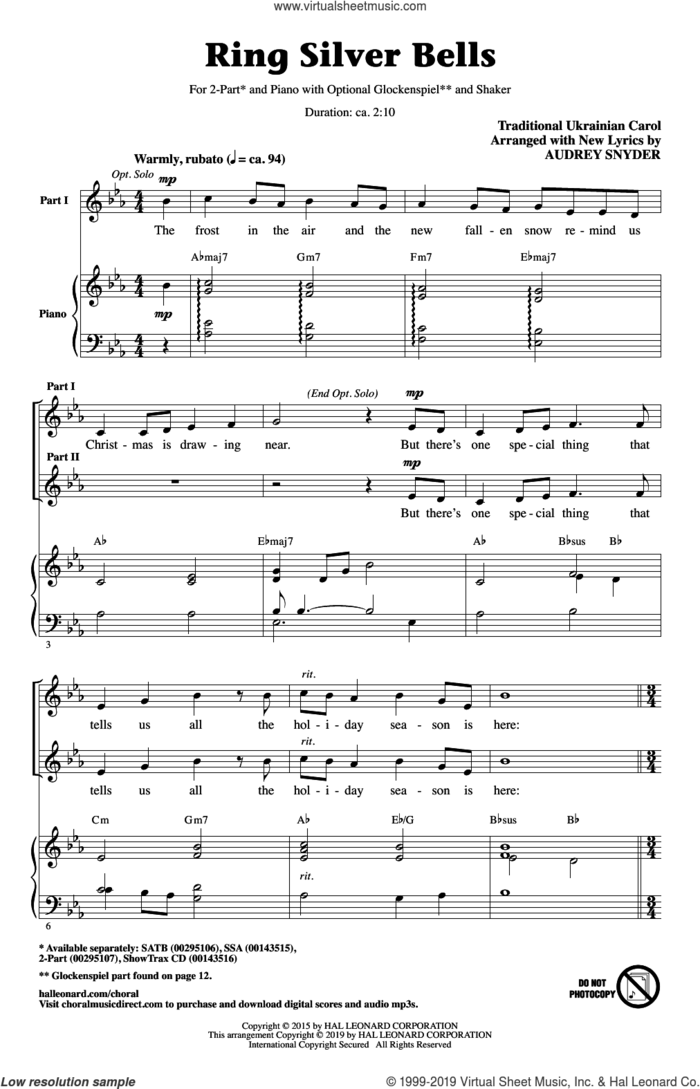 Ring Silver Bells (arr. Audrey Snyder) sheet music for choir (2-Part)  and Audrey Snyder, intermediate duet