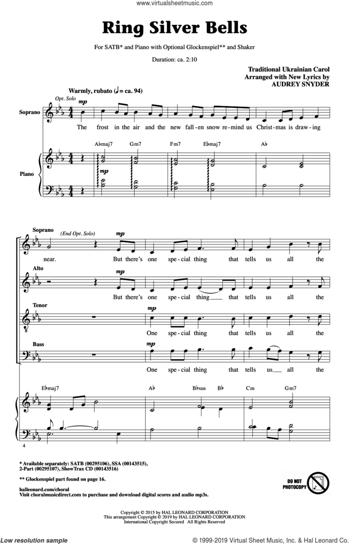 Ring Silver Bells (arr. Audrey Snyder) sheet music for choir (SATB: soprano, alto, tenor, bass)  and Audrey Snyder, intermediate skill level