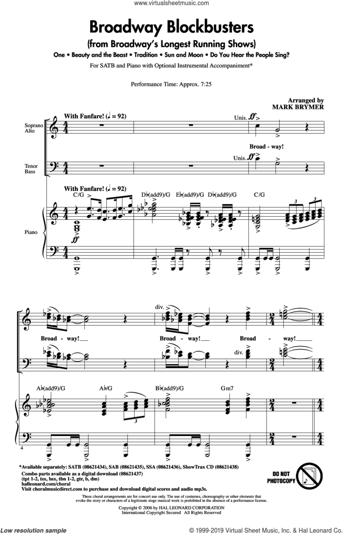 Broadway Blockbusters (from Broadway's Longest Running Shows) sheet music for choir (SATB: soprano, alto, tenor, bass) by Alan Menken, Mark Brymer and Howard Ashman, intermediate skill level