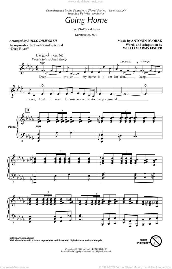 Going Home sheet music for choir (SATB: soprano, alto, tenor, bass) by Antonin Dvorak, Rollo Dilworth and William Arms Fisher, classical score, intermediate skill level