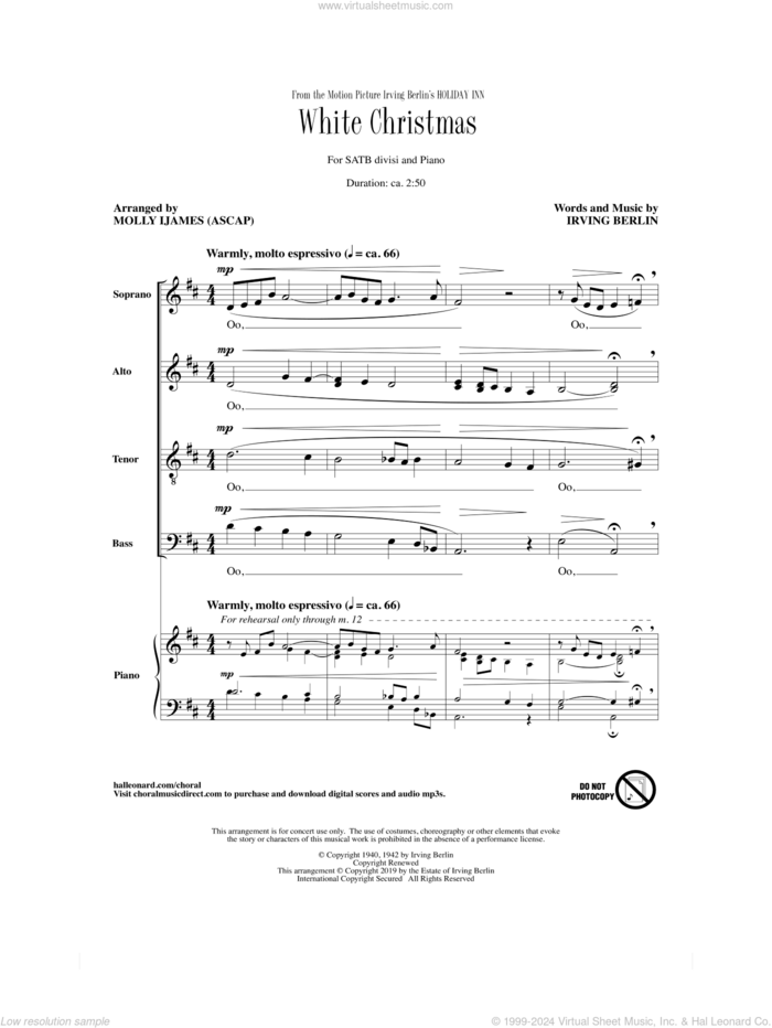 White Christmas (from Holiday Inn) (arr. Molly Ijames) sheet music for choir (SATB: soprano, alto, tenor, bass) by Irving Berlin and Molly Ijames, intermediate skill level