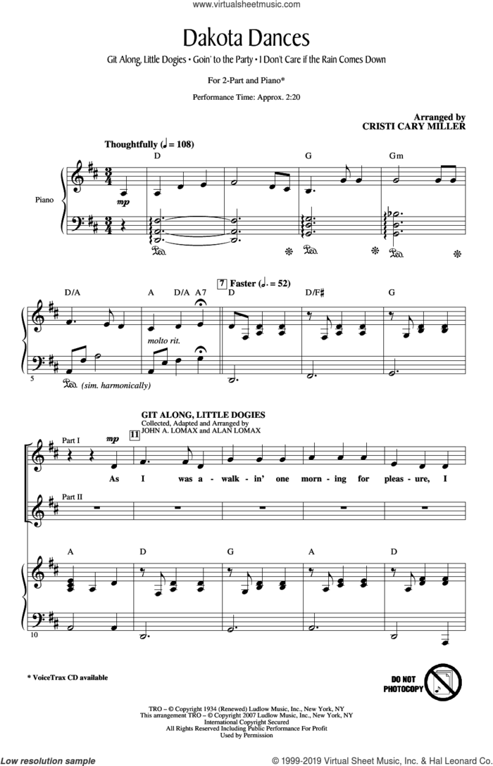 Dakota Dances sheet music for choir (2-Part) by John A. Lomax and Cristi Cary Miller, intermediate duet