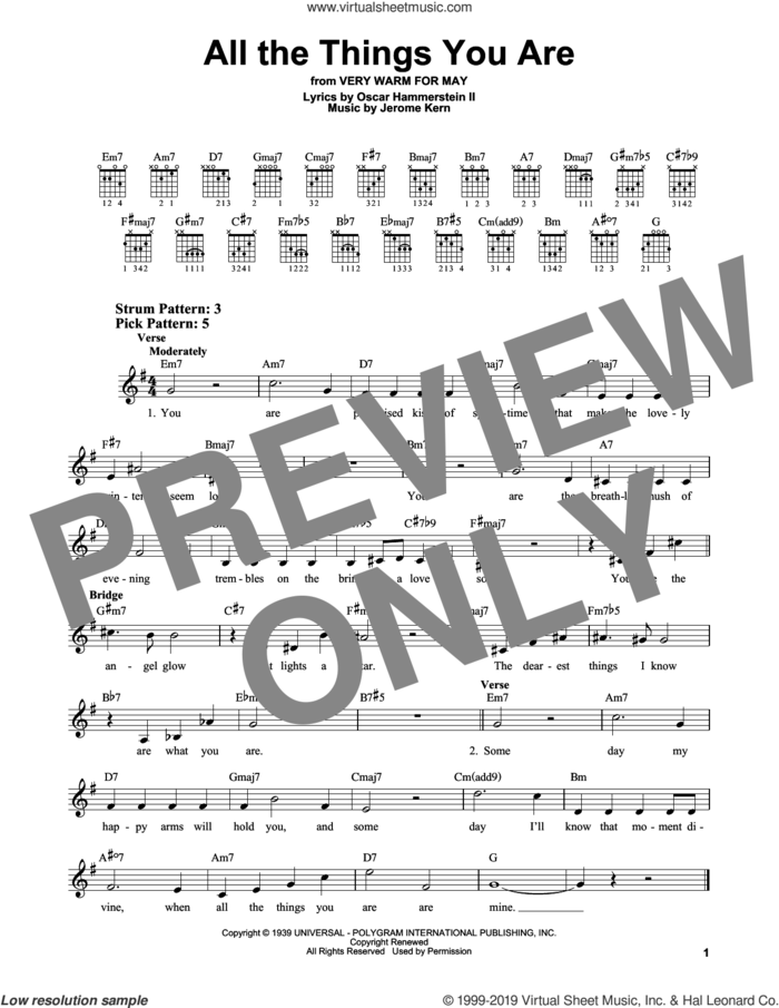 All The Things You Are sheet music for guitar solo (chords) by Jerome Kern and Oscar II Hammerstein, easy guitar (chords)