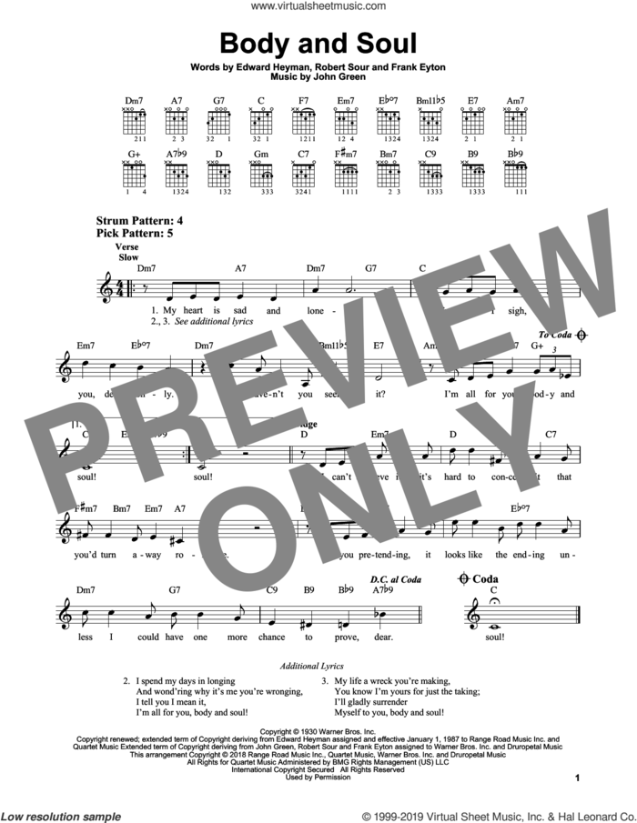 Body And Soul sheet music for guitar solo (chords) by Tony Bennett & Amy Winehouse, Edward Heyman, Frank Eyton, Johnny Green and Robert Sour, easy guitar (chords)