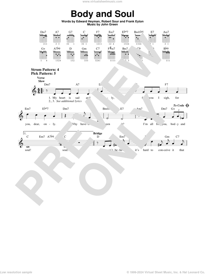 Body And Soul sheet music for guitar solo (chords) by Tony Bennett & Amy Winehouse, Edward Heyman, Frank Eyton, Johnny Green and Robert Sour, easy guitar (chords)