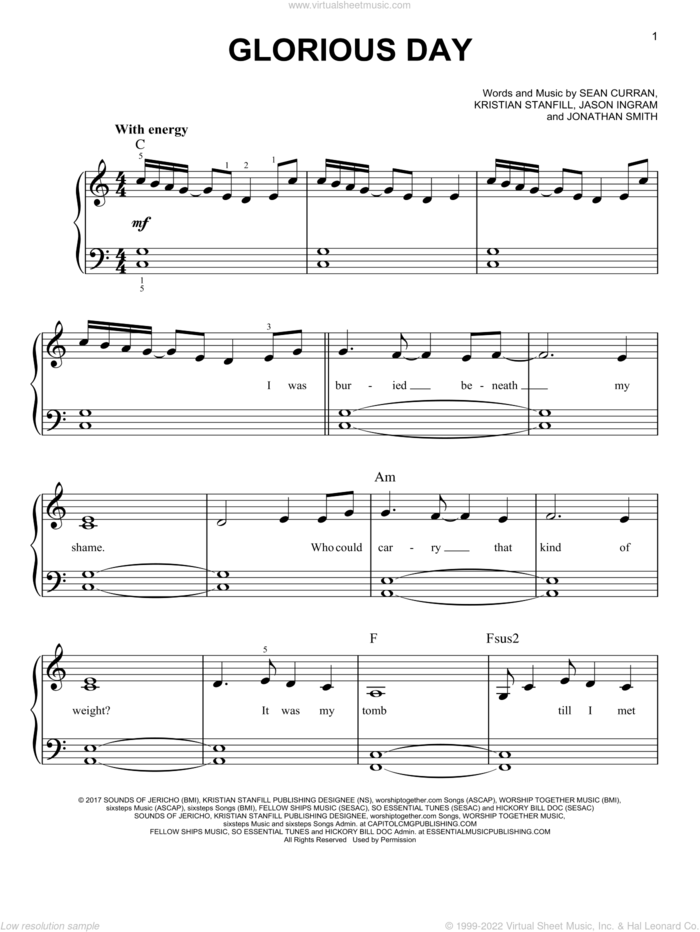 Glorious Day sheet music for piano solo by Passion, Jason Ingram, Jonathan Smith, Kristian Stanfill and Sean Curran, easy skill level