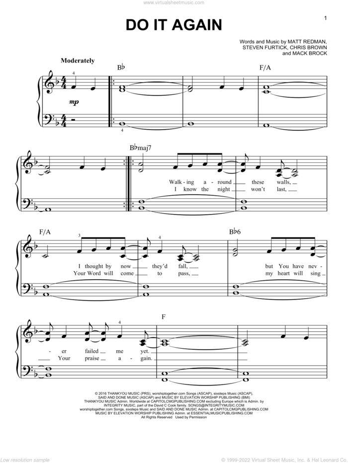 Do It Again sheet music for piano solo by Elevation Worship, Chris Brown, Mack Brock, Matt Redman and Steven Furtick, easy skill level