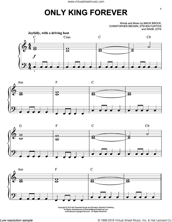 Only King Forever, (easy) sheet music for piano solo by Chris Brown, 7eventh Time Down, Elevation Worship, Mack Brock, Steven Furtick and Wade Joye, easy skill level