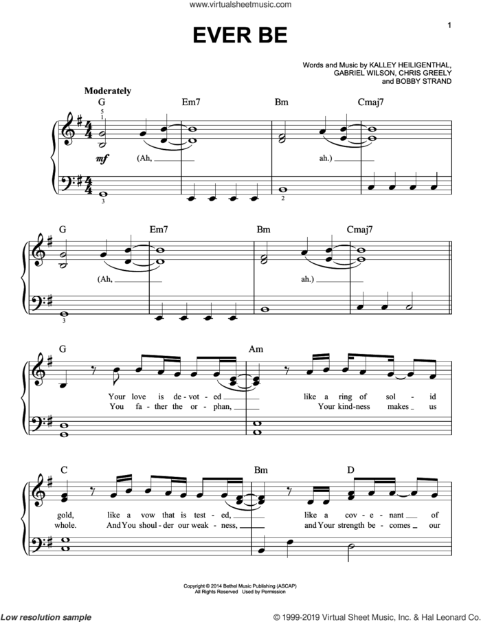 Ever Be sheet music for piano solo by Bethel Music, Bobby Strand, Chris Greely, Gabriel Wilson and Kalley Heiligenthal, easy skill level