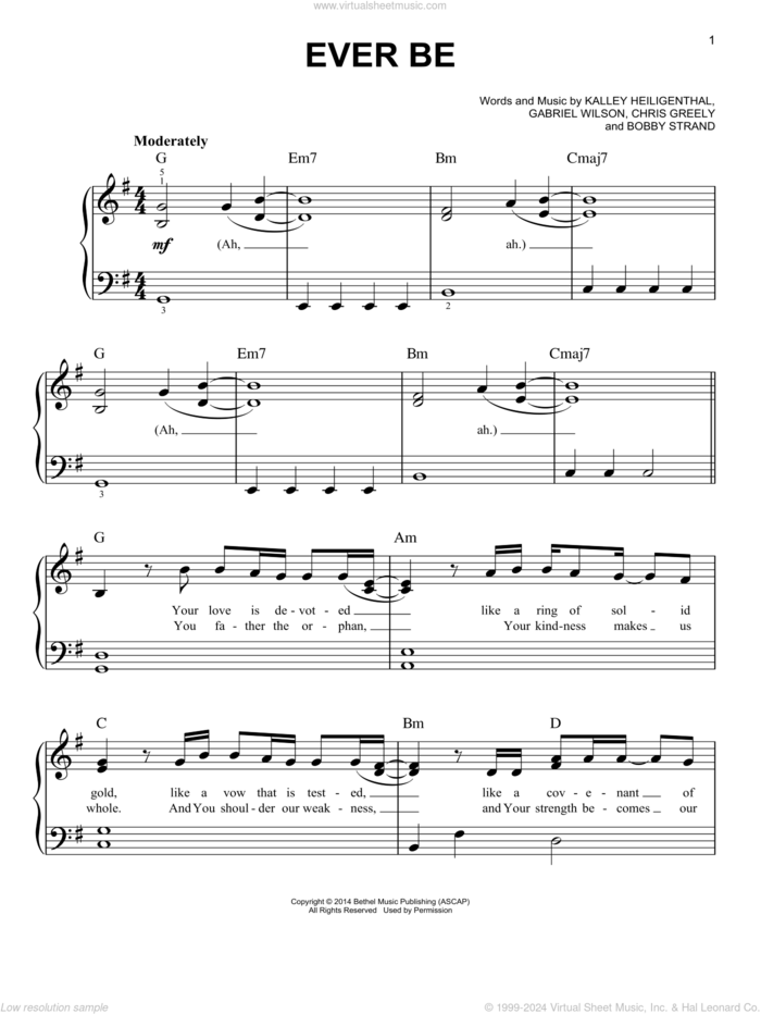 Ever Be sheet music for piano solo by Bethel Music, Bobby Strand, Chris Greely, Gabriel Wilson and Kalley Heiligenthal, easy skill level