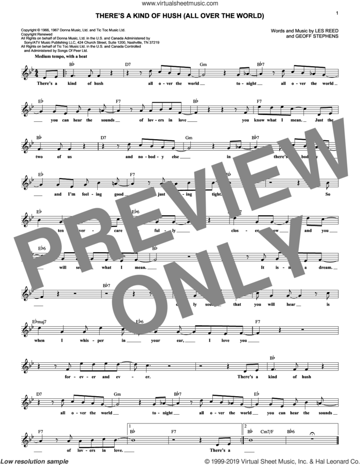 There's A Kind Of Hush (All Over The World) sheet music for voice and other instruments (fake book) by Herman's Hermits, Geoff Stephens and Les Reed, intermediate skill level