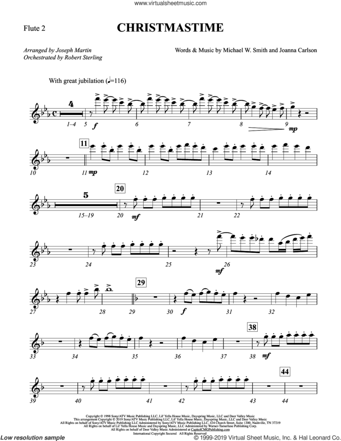 Christmastime (arr. Joseph M. Martin) sheet music for orchestra/band (flute 2) by Michael W. Smith, Joseph M. Martin, Joanna Carlson and Michael W. Smith & Joanna Carlson, intermediate skill level