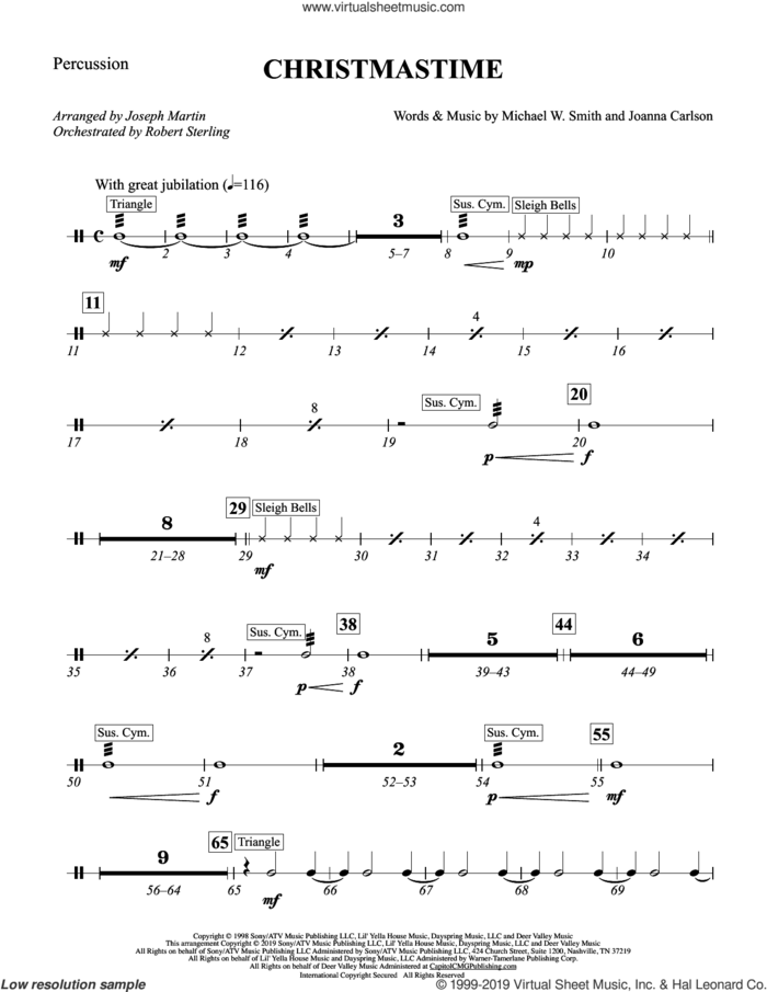 Christmastime (arr. Joseph M. Martin) sheet music for orchestra/band (percussion) by Michael W. Smith, Joseph M. Martin, Joanna Carlson and Michael W. Smith & Joanna Carlson, intermediate skill level