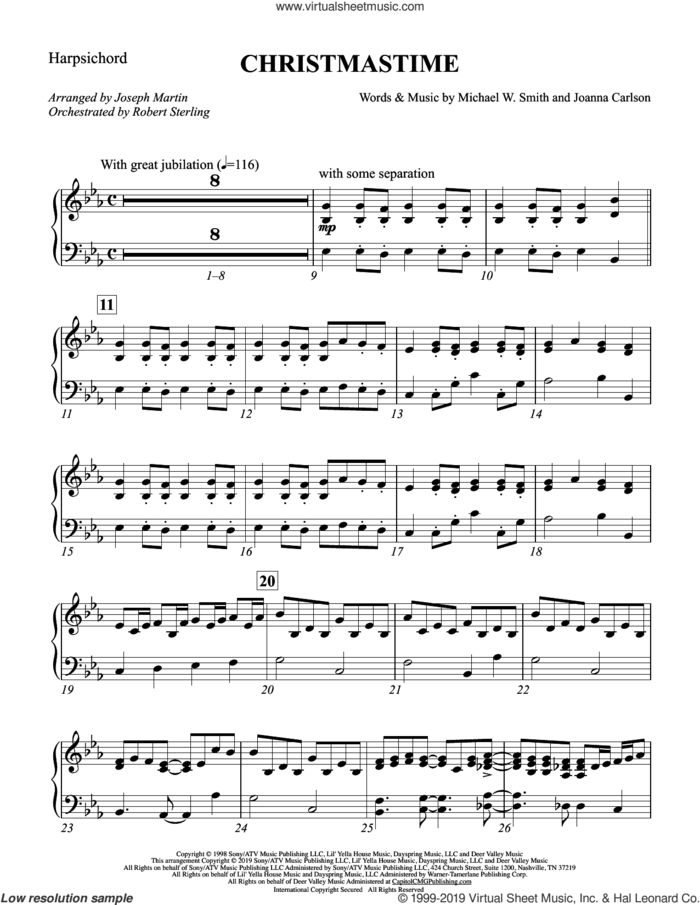 Christmastime (arr. Joseph M. Martin) sheet music for orchestra/band (harpsichord) by Michael W. Smith, Joseph M. Martin, Joanna Carlson and Michael W. Smith & Joanna Carlson, intermediate skill level