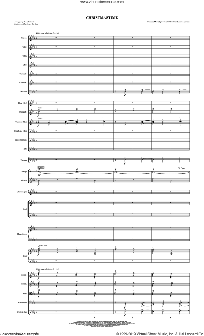 Christmastime (arr. Joseph M. Martin) (Orchestration) (COMPLETE) sheet music for orchestra/band by Michael W. Smith & Joanna Carlson, Joanna Carlson, Joseph M. Martin and Michael W. Smith, intermediate skill level