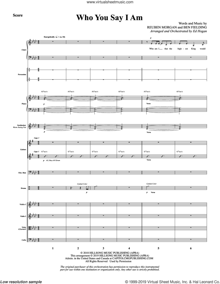Who You Say I Am (arr. Ed Hogan) (COMPLETE) sheet music for orchestra/band by Reuben Morgan, Ben Fielding, Ed Hogan and Hillsong Worship, intermediate skill level