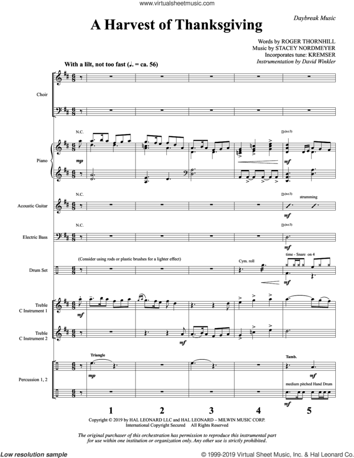 A Harvest of Thanksgiving (COMPLETE) sheet music for orchestra/band by Roger Thornhill, Roger Thornhill & Stacey Nordmeyer and Stacey Nordmeyer, intermediate skill level