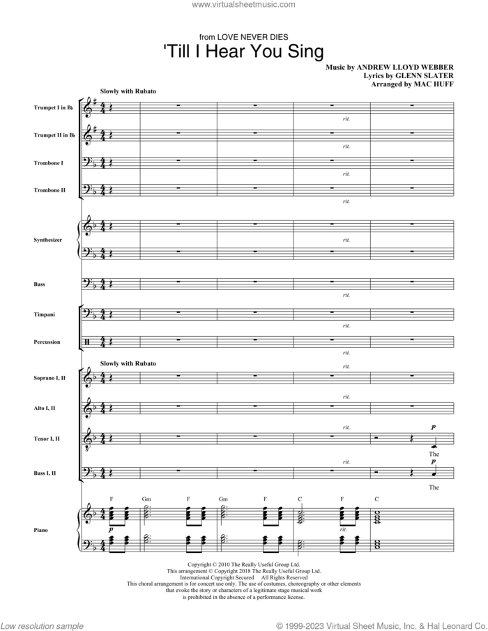 'Till I Hear You Sing (from Love Never Dies) (arr. Mac Huff) (COMPLETE) sheet music for orchestra/band by Mac Huff, Andrew Lloyd Webber and Glenn Slater, intermediate skill level