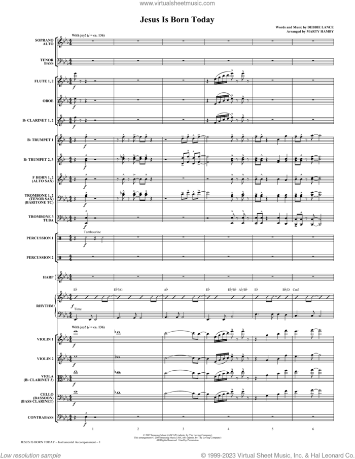 Jesus Is Born Today (arr. Marty Hamby) (COMPLETE) sheet music for orchestra/band by Marty Hamby and Debbie Lance, intermediate skill level