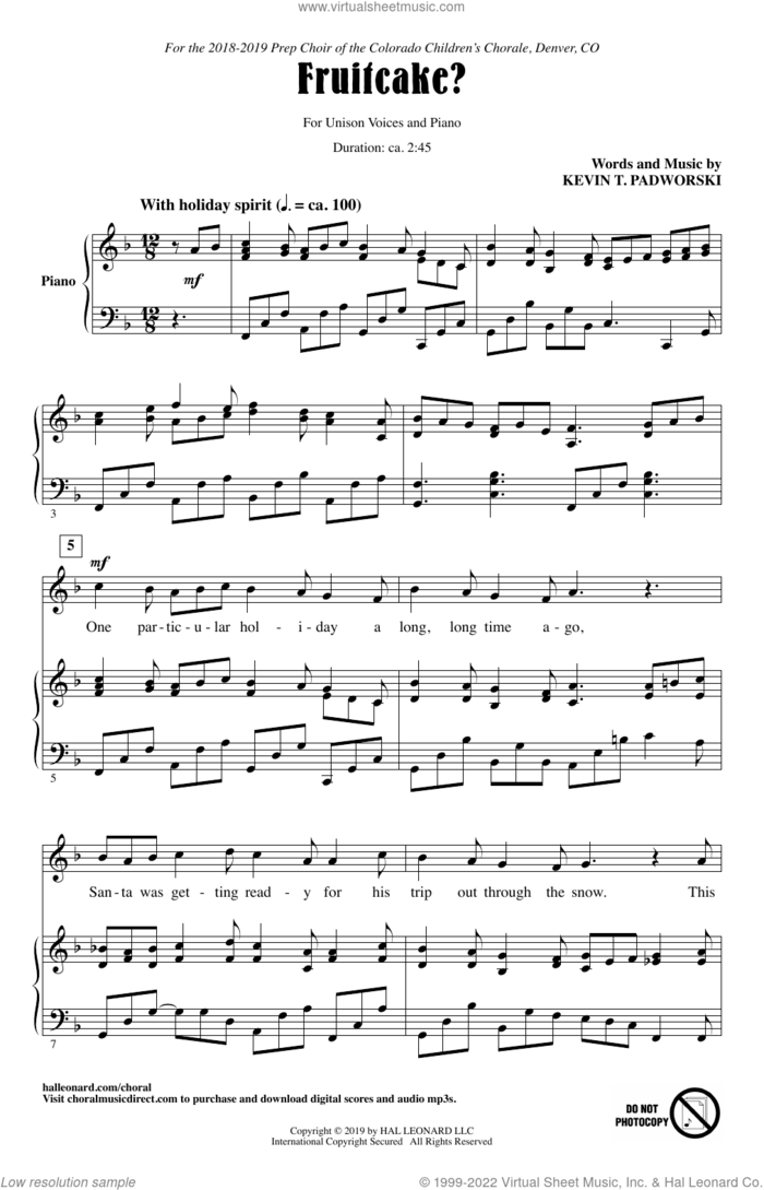 Fruitcake? sheet music for choir (Unison) by Kevin T. Padworski, intermediate skill level