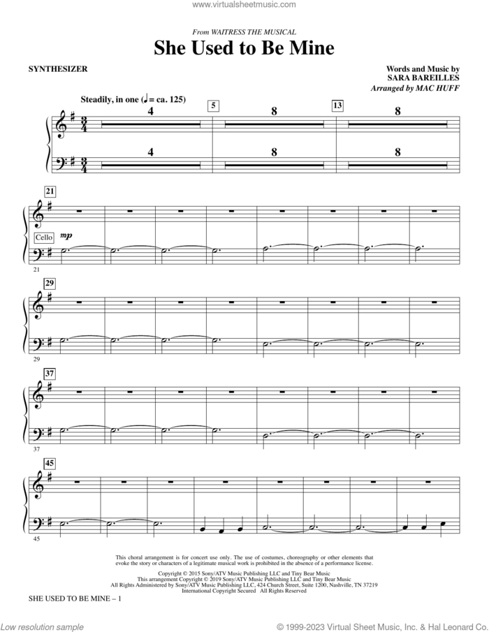 She Used To Be Mine (from Waitress the Musical) (arr. Mac Huff) (complete set of parts) sheet music for orchestra/band by Mac Huff and Sara Bareilles, intermediate skill level