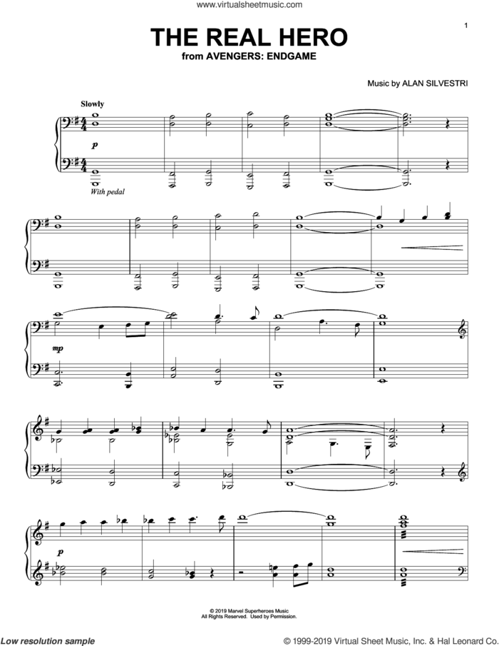 The Real Hero (from Avengers: Endgame) sheet music for piano solo by Alan Silvestri, intermediate skill level