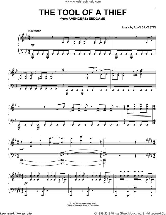 The Tool of a Thief (from Avengers: Endgame) sheet music for piano solo by Alan Silvestri, intermediate skill level