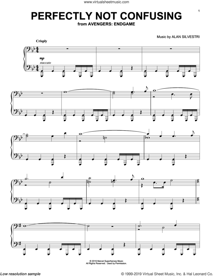 Perfectly Not Confusing (from Avengers: Endgame) sheet music for piano solo by Alan Silvestri, intermediate skill level