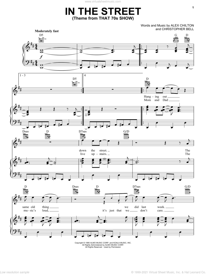 In The Street (Theme from That 70s Show) sheet music for voice, piano or guitar by Cheap Trick, Todd Griffin, Alex Chilton and Christopher Bell, intermediate skill level