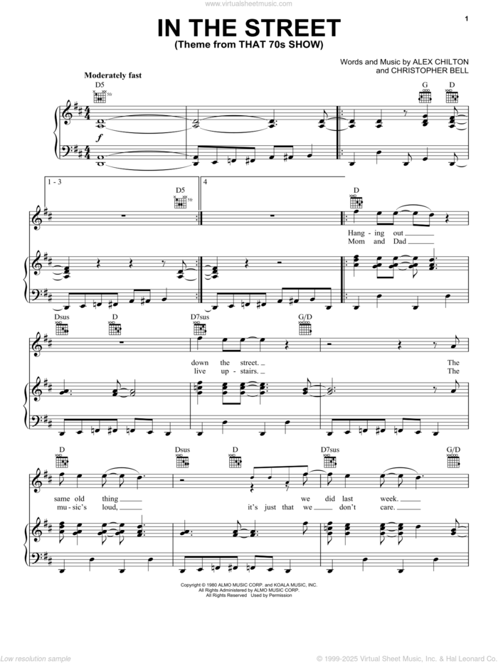 In The Street (Theme from That 70s Show) sheet music for voice, piano or guitar by Cheap Trick, Todd Griffin, Alex Chilton and Christopher Bell, intermediate skill level