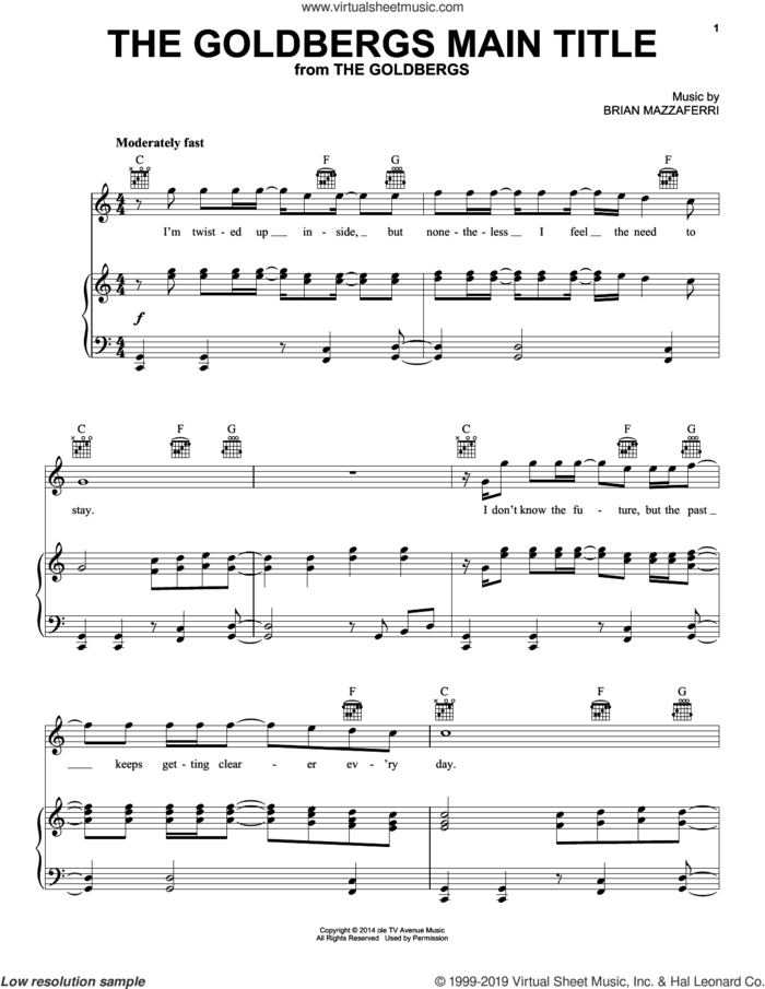 The Goldbergs Main Title sheet music for voice, piano or guitar by I Fight Dragons and Brian Mazzaferri, intermediate skill level