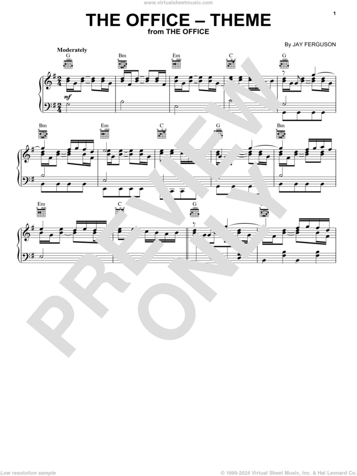 The Office (Theme) sheet music for piano solo by Jay Ferguson, intermediate skill level