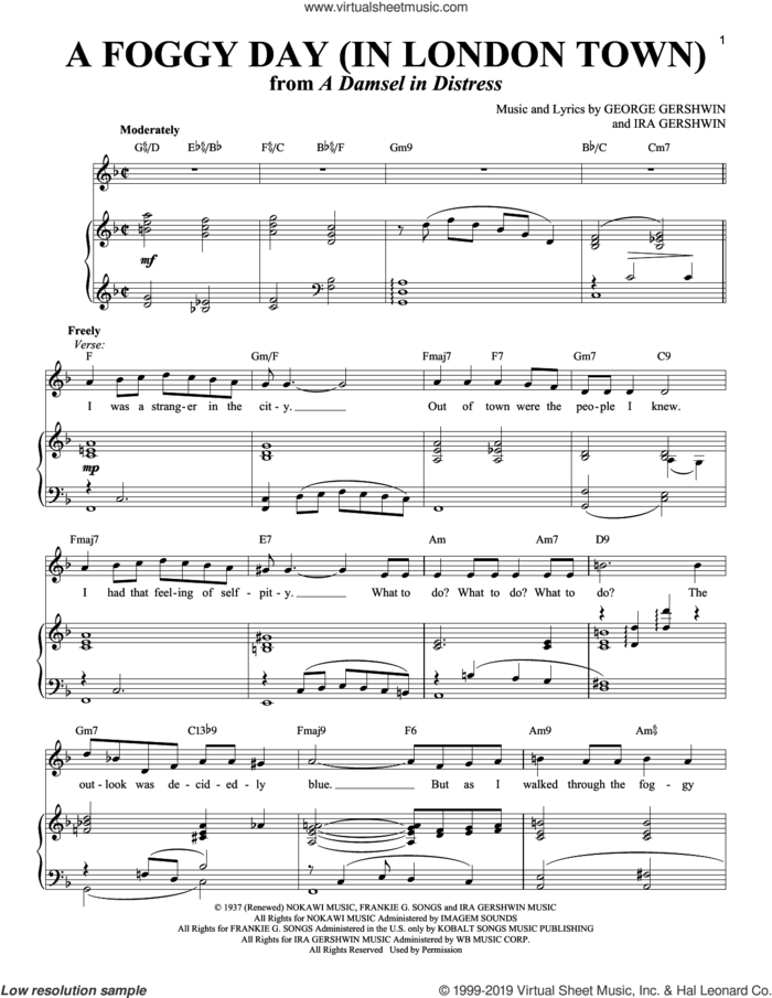 A Foggy Day (In London Town) sheet music for voice and piano (Soprano) by George Gershwin, Richard Walters and Ira Gershwin, intermediate skill level