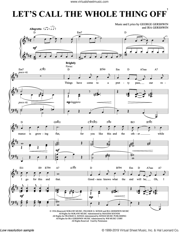 Let's Call The Whole Thing Off sheet music for voice and piano (Soprano) by George Gershwin, Richard Walters and Ira Gershwin, intermediate skill level