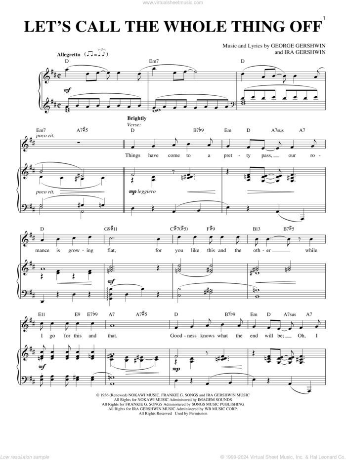 Let's Call The Whole Thing Off sheet music for voice and piano (Soprano) by George Gershwin, Richard Walters and Ira Gershwin, intermediate skill level