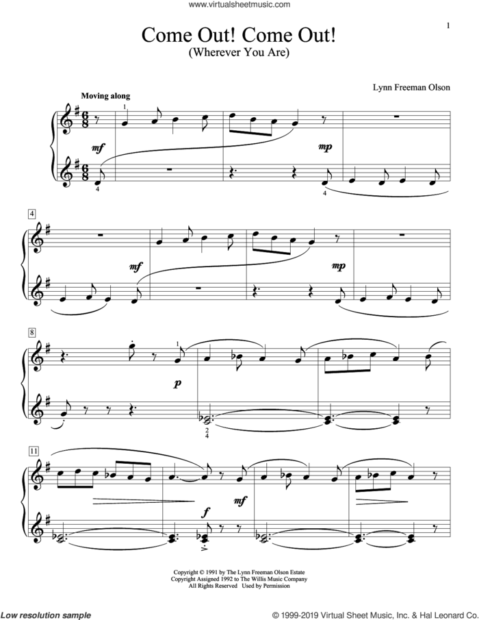 Come Out! Come Out! (Wherever You Are) sheet music for piano solo (elementary) by Lynn Freeman Olson and William Gillock (ed.), beginner piano (elementary)