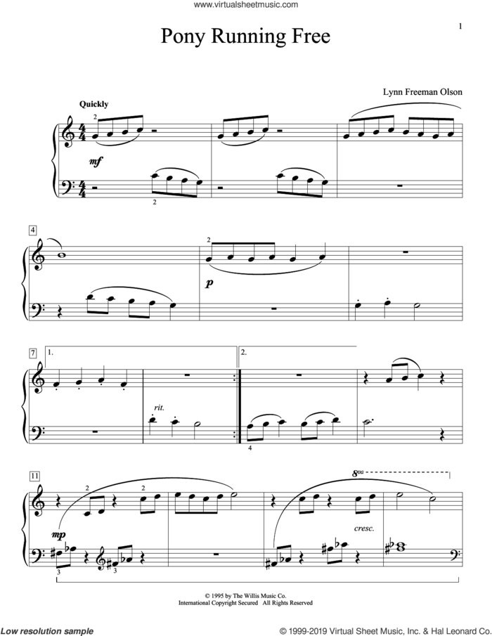Pony Running Free sheet music for piano solo (elementary) by Lynn Freeman Olson, beginner piano (elementary)