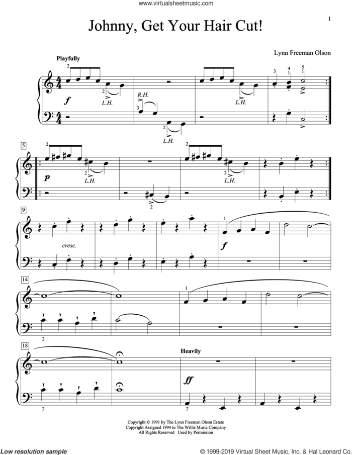 Johnny, Get Your Hair Cut! sheet music for piano solo (elementary) by Lynn Freeman Olson, beginner piano (elementary)